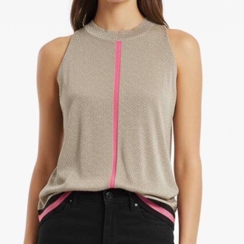 Gustav Beige Pink Black Metallic Sleeveless Top Large‎ Elegant Modern Sparkle